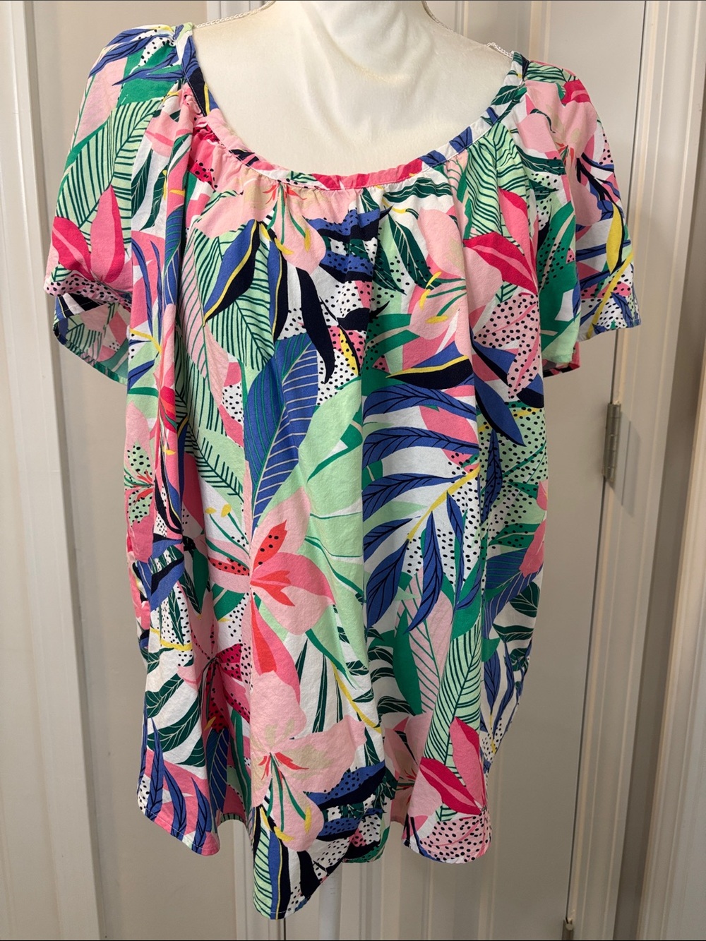 LOFT Floral Off-Shoulder Tunic Top in Pink & Green Size XL